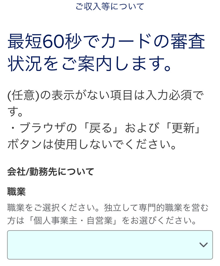 STEP29：ご収入等についてフォーム